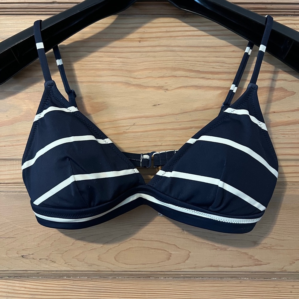 J Crew Navy & White Striped Bikini Top
